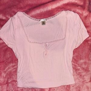 Bozzolo Light Pink Lace Trim Blouse
